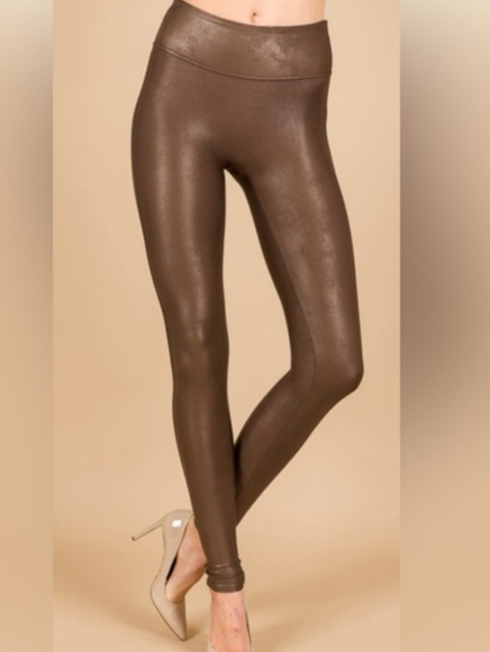 NEW Spanx Brown Bronze Faux Leather Leggings Size L Seamless